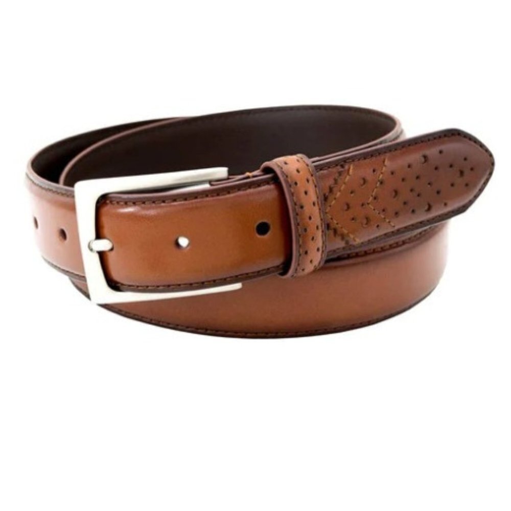 Florsheim Men's 2093 Full Grain Leather Wing Tip Perforated Tail Belt